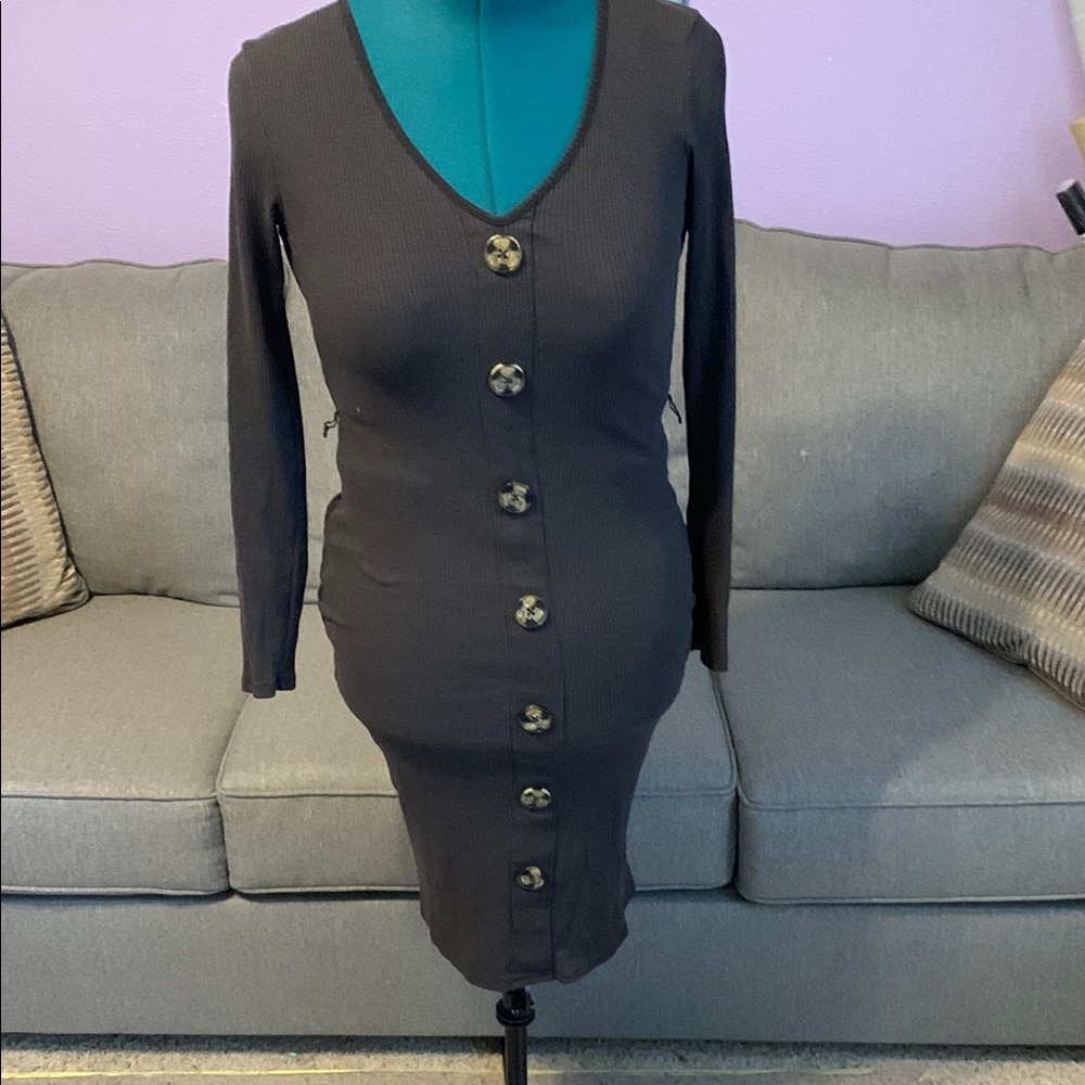 No Boundaries Gray Sheath Dress V-Neck Long Sleeve